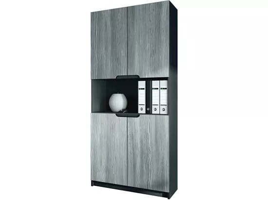 Armoire de rangement avec 5 compartiments et 4 portes, noir mat/avola-anthracite (82 x 184 x 37 cm)