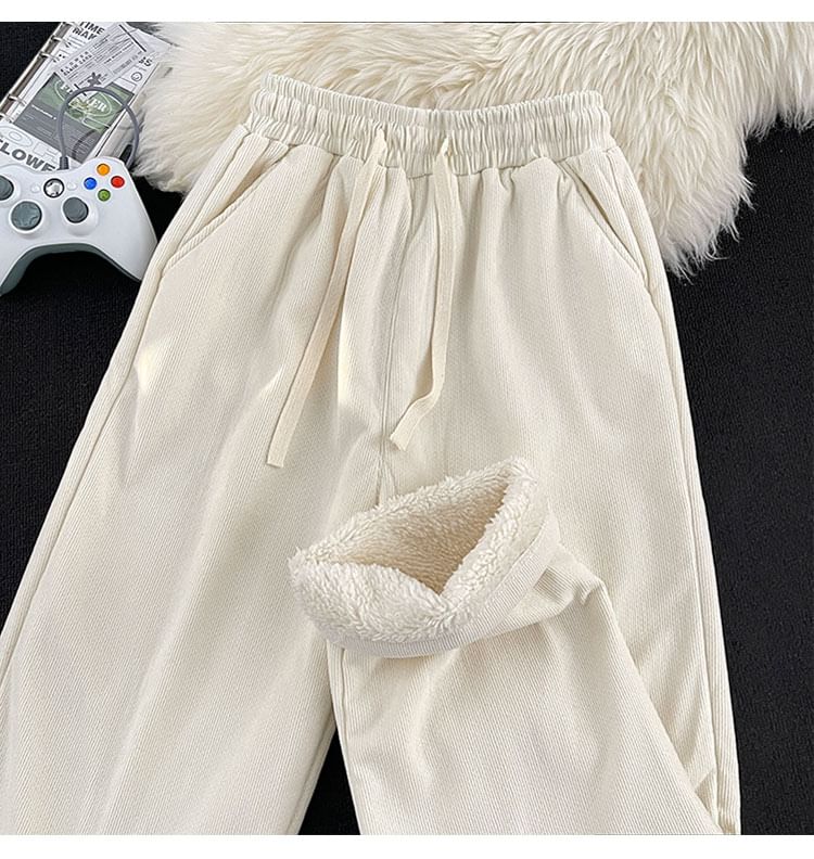 Filmas - Hoge taille effen fleece-gevoerde rechte broek