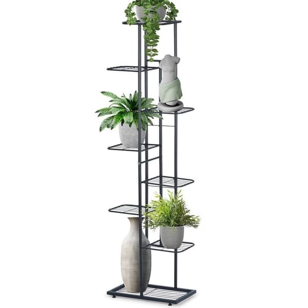 Blomsterstativ i sort metall med åtte nivåer for potter
