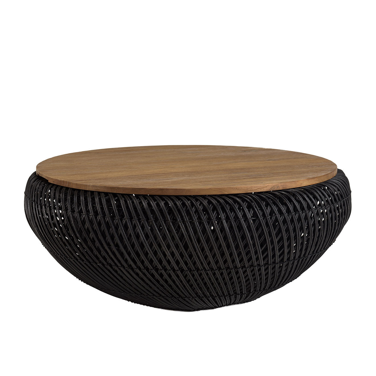 Macabane Table basse ronde en rotin noir plateau amovible Sixtine bois/noir - D.80x32 cm