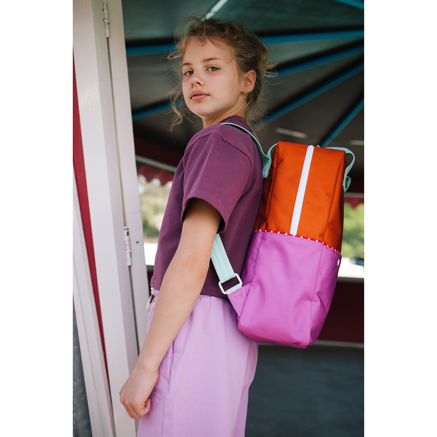Sticky Lemon Better Together Colourblocking Backpack Large gravel orange rosette pink