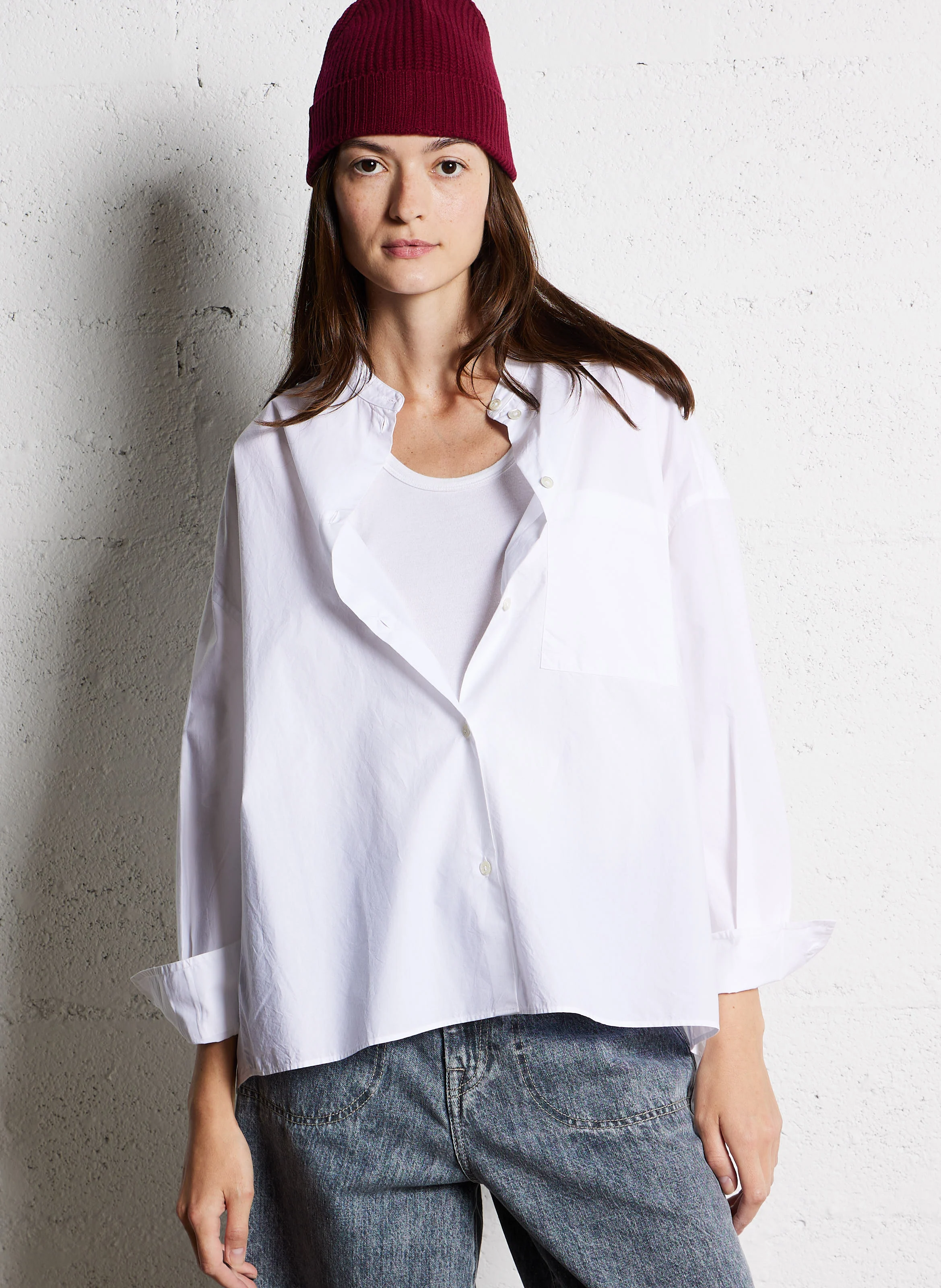 GORKY - Chemise col rond ample en coton | Blanc