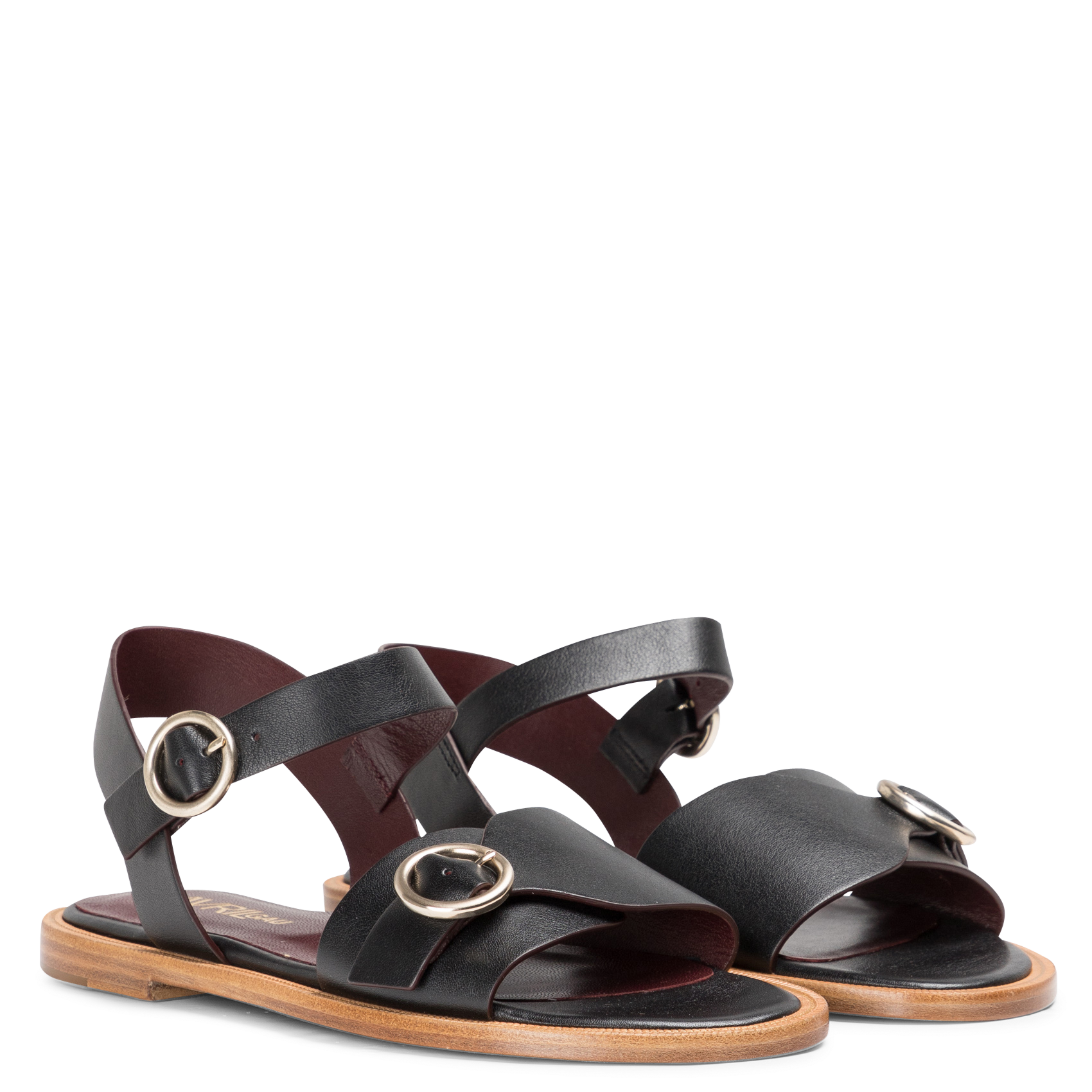 THAUN OSLO - Sandales plates en cuir| Noir