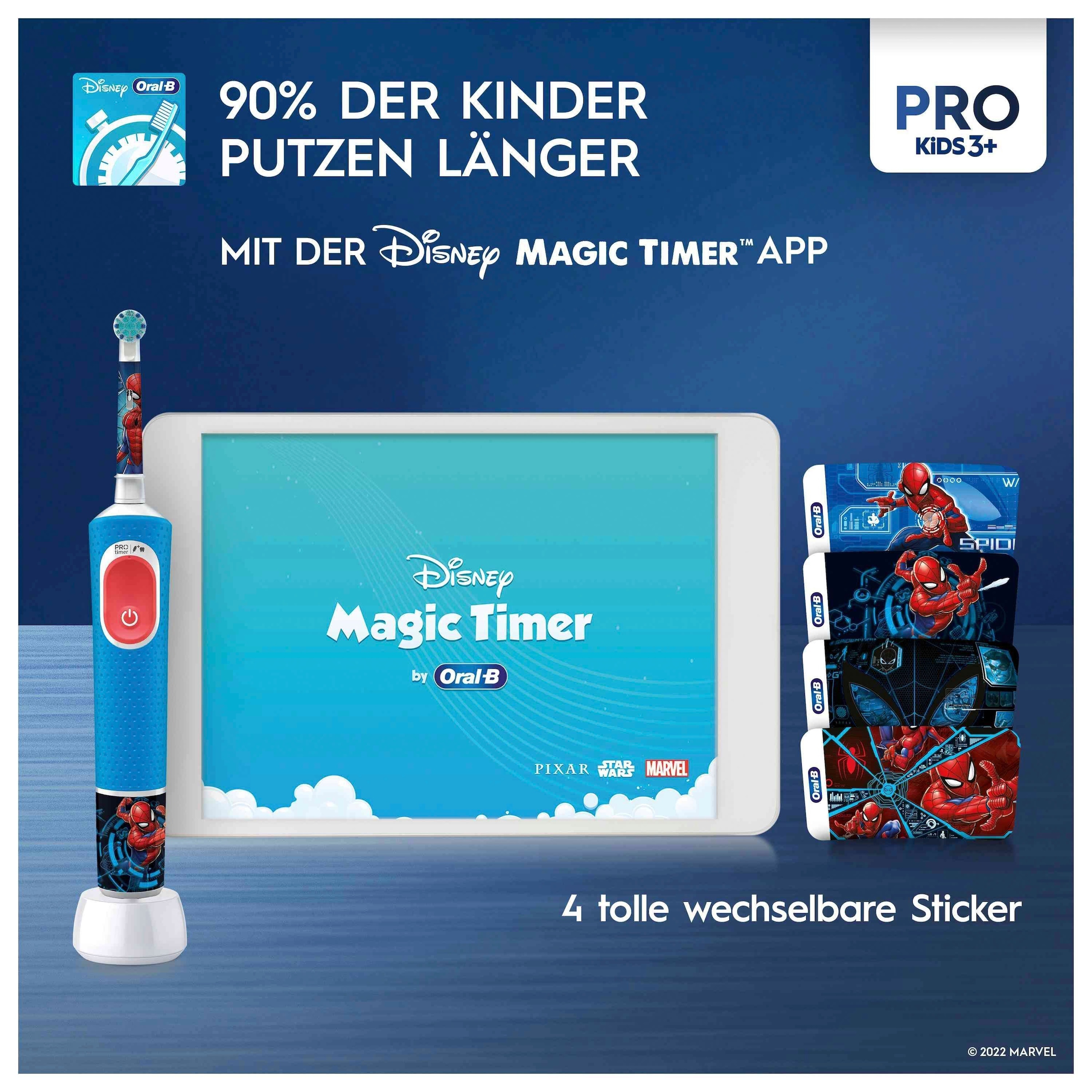 Oral-B Elektrische Zahnbürste »Pro Kids Spiderman« 1 Stk. Aufsteckbürsten für Kinder ab 3 Jahren