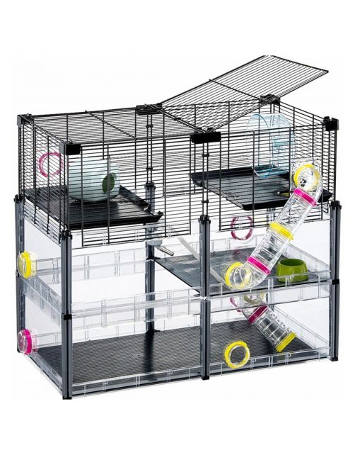 Ferplast Multipla Hamster Crystal - Dierenverblijf - 72.5x37.5x62 cm Zwart
