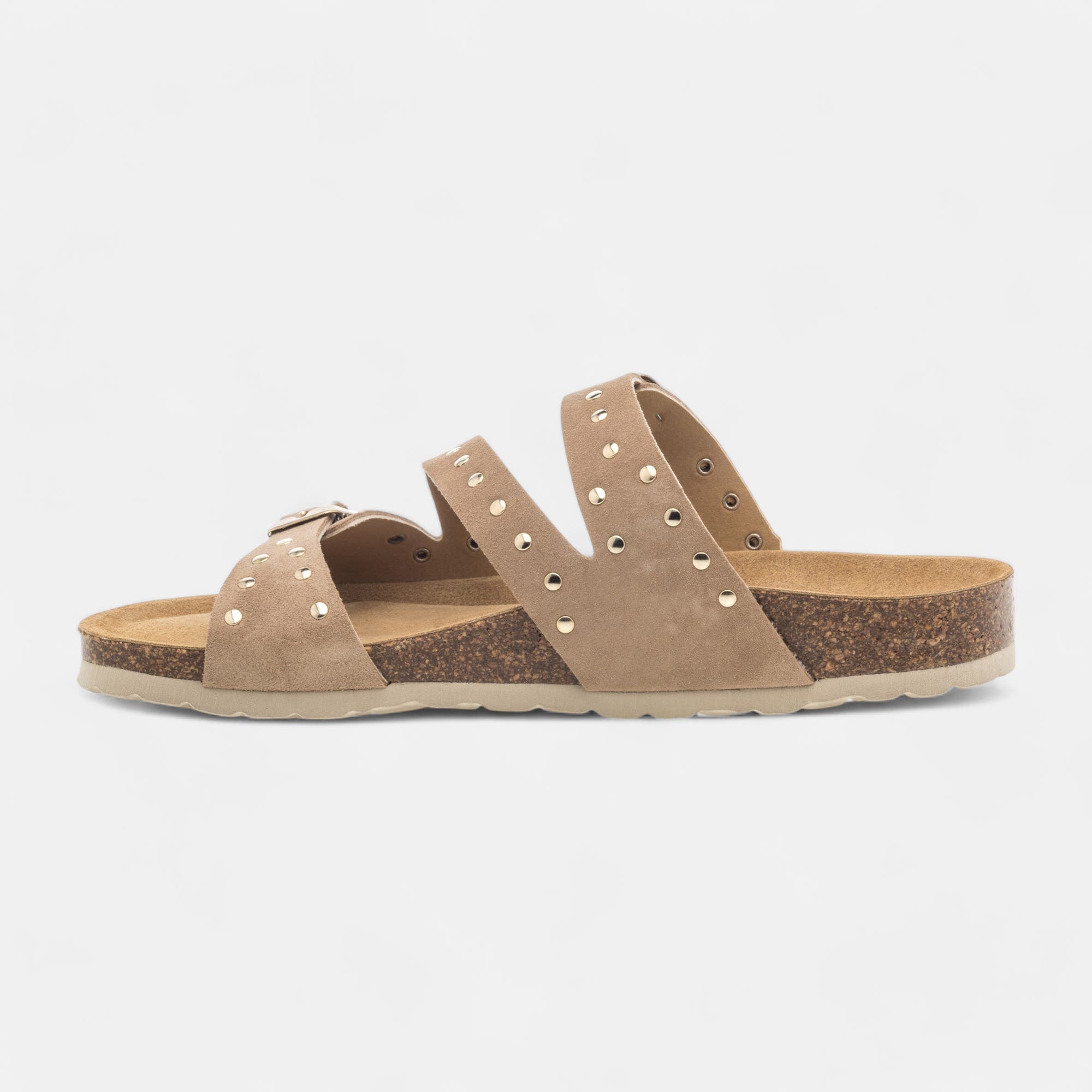 Mules semelle liège Femme en cuir taupe