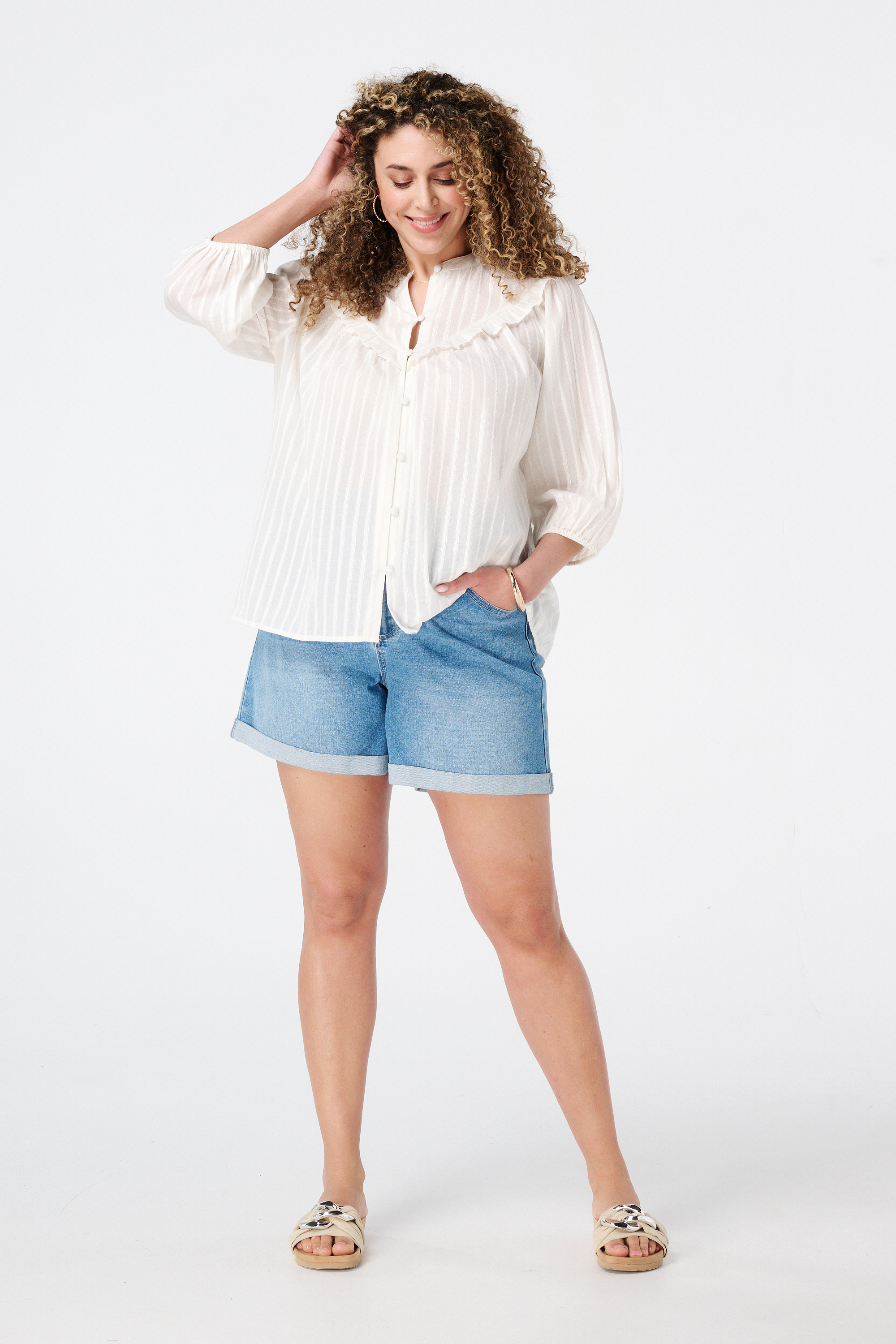 Denim shorts met ceintuur Stonewash Denim