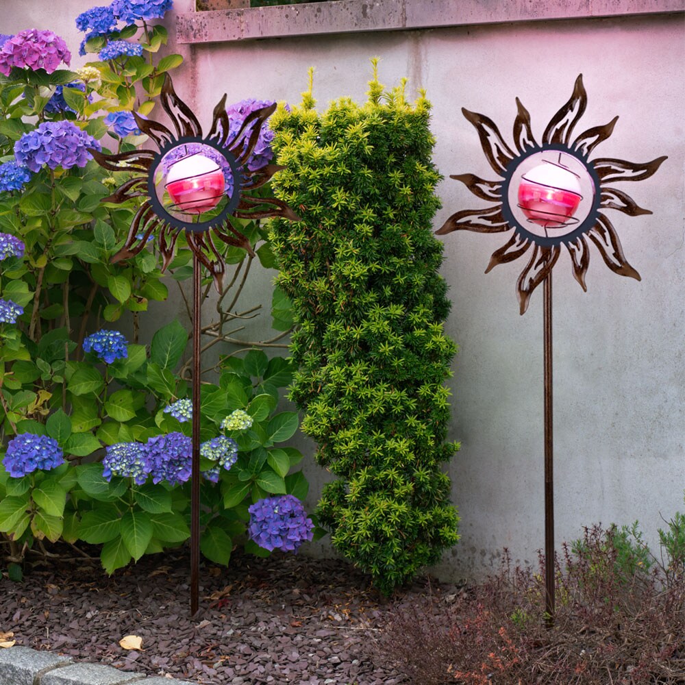 LED Solarleuchte, Sonne mit Kugel, rost, Erdspieß, H 123 cm