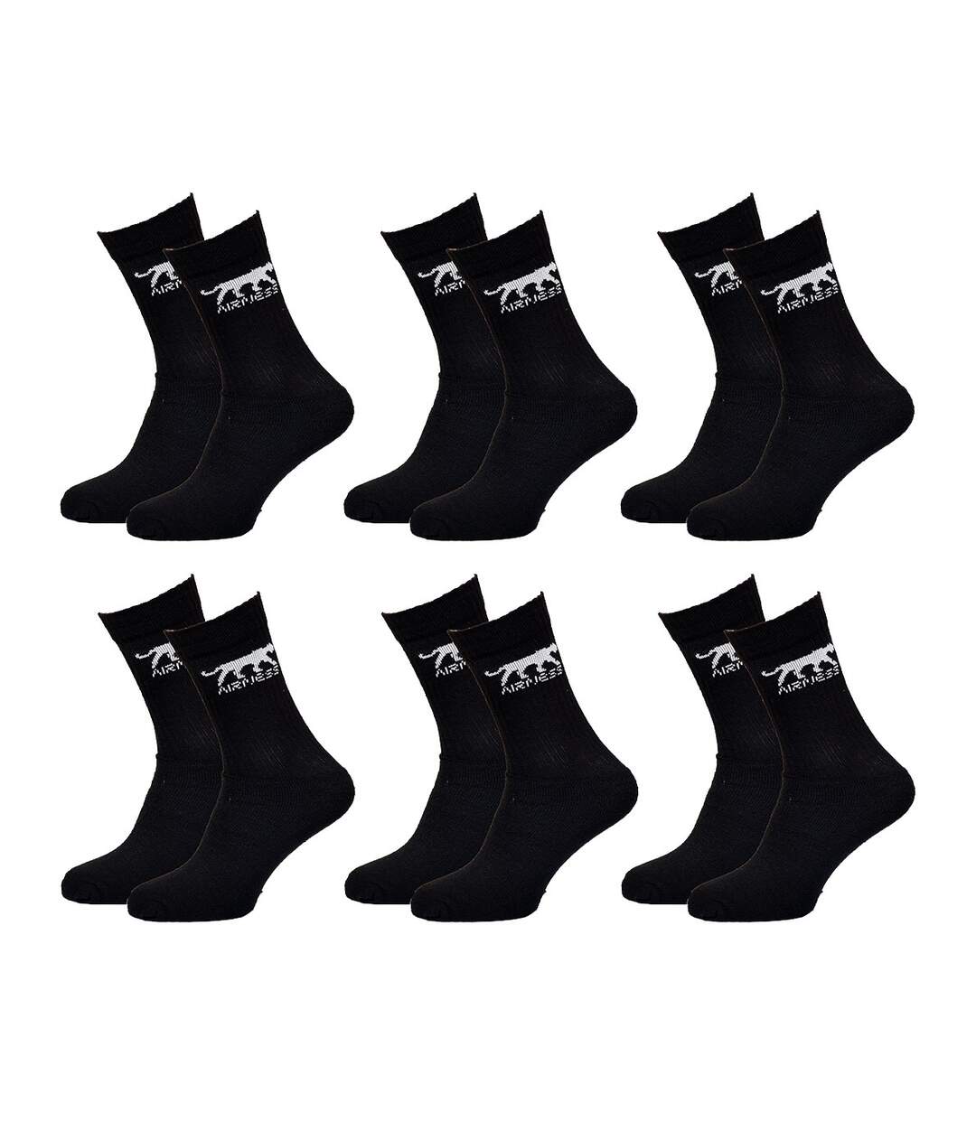 Chaussettes Homme AIRNESS Qualité et Confort-Assortiment modèles photos selon arrivages- Pack de 6 Paires AIRNESS CREW noires