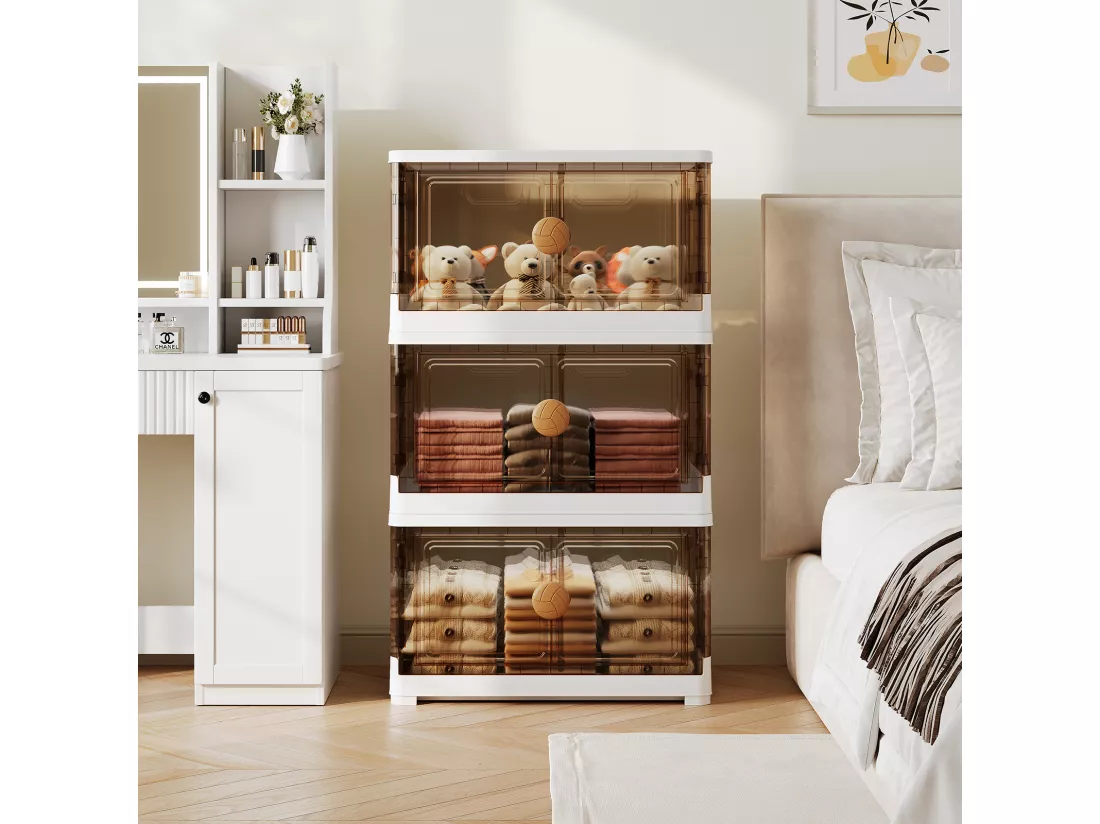 Boite de Rangement 285L, 3 Bac de Rangement Pliable Étanche, Caisses de Rangement Transparente, avec couvercle 4 roulettes, Empilable