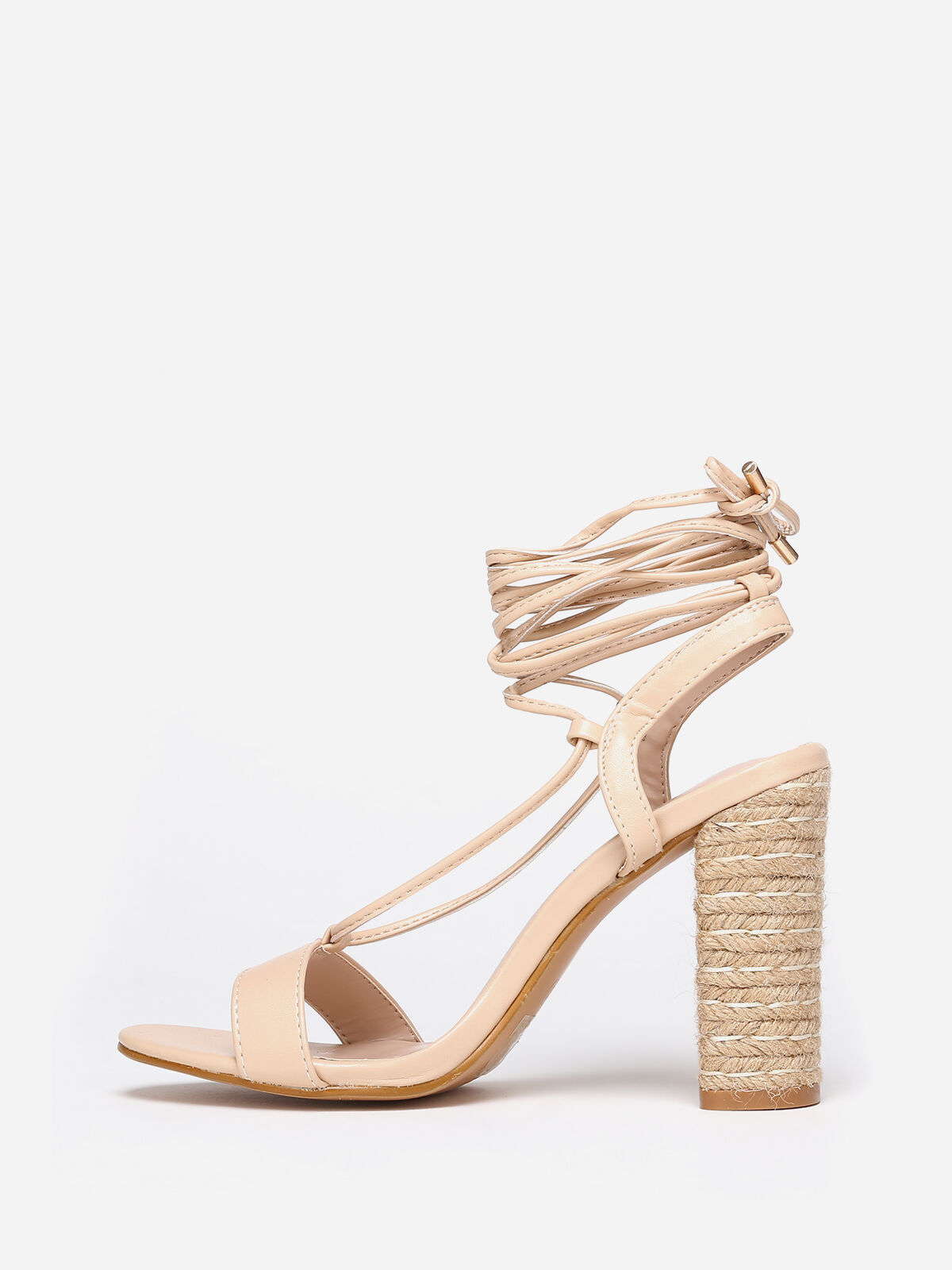 Sandales à talon cordage avec laçage- Beige