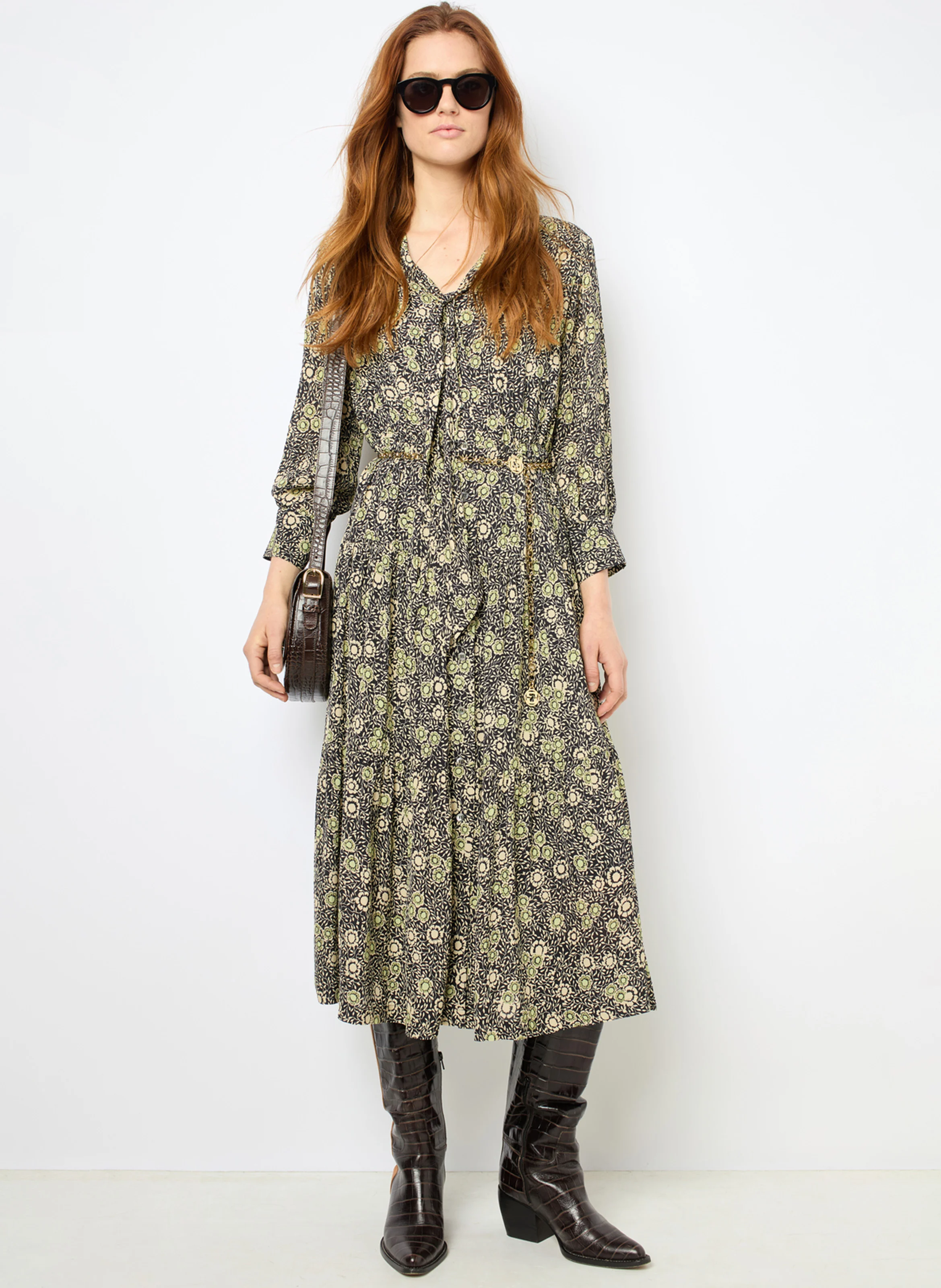 SOLYA - Robe chemise imprimée fluide | Kaki