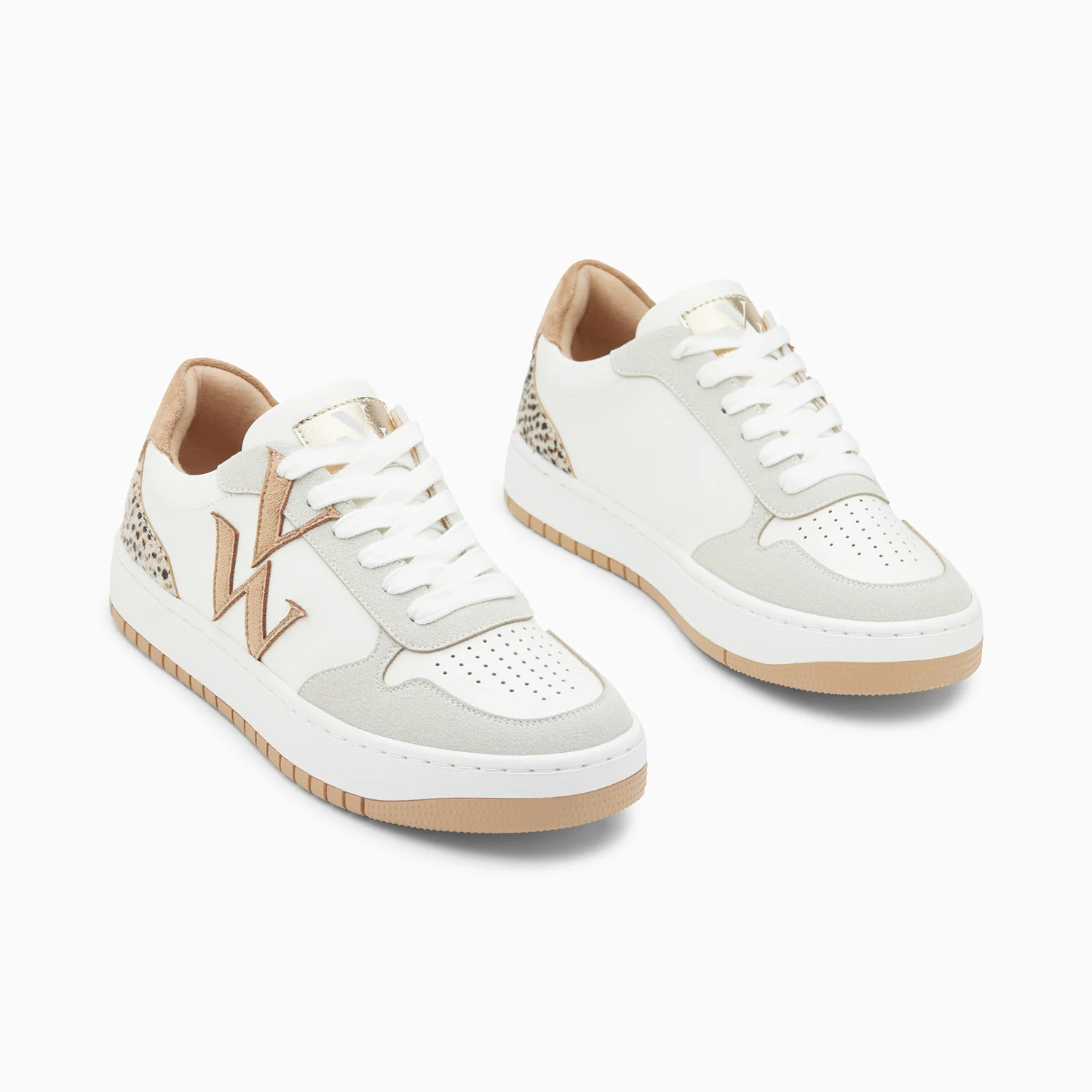 Sneakers-Baskets monogramme Esmée blanc et beige
