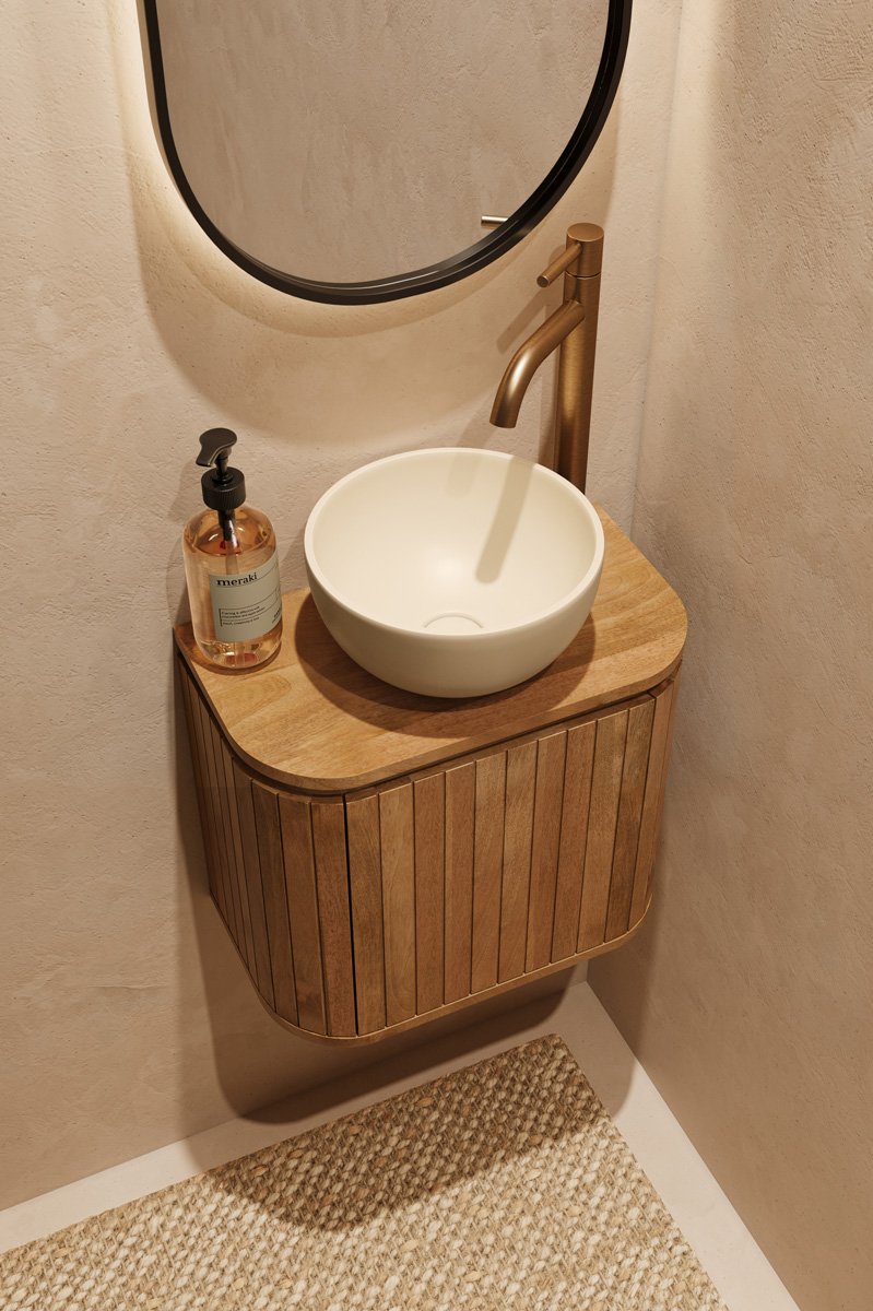 Livli Estrela toiletmeubel rechts met ribbelfront 40cm mangohout zonder waskom