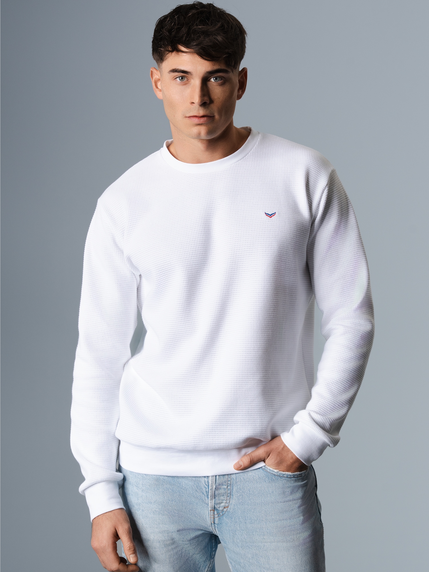 Sweatshirt in Waffeloptik Weiss