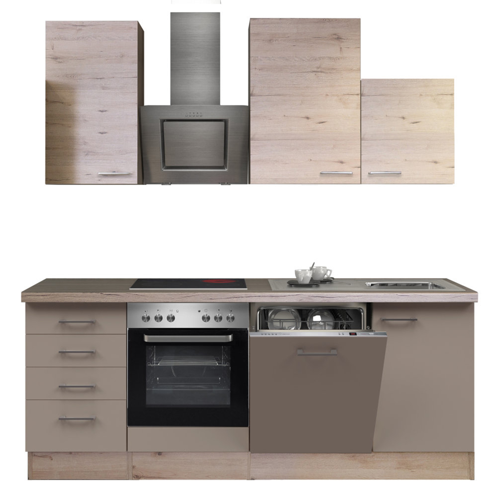 Küchenblock RIVA - Quarz-Cubanit-San Remo - mit E-Geräten - 220 cm