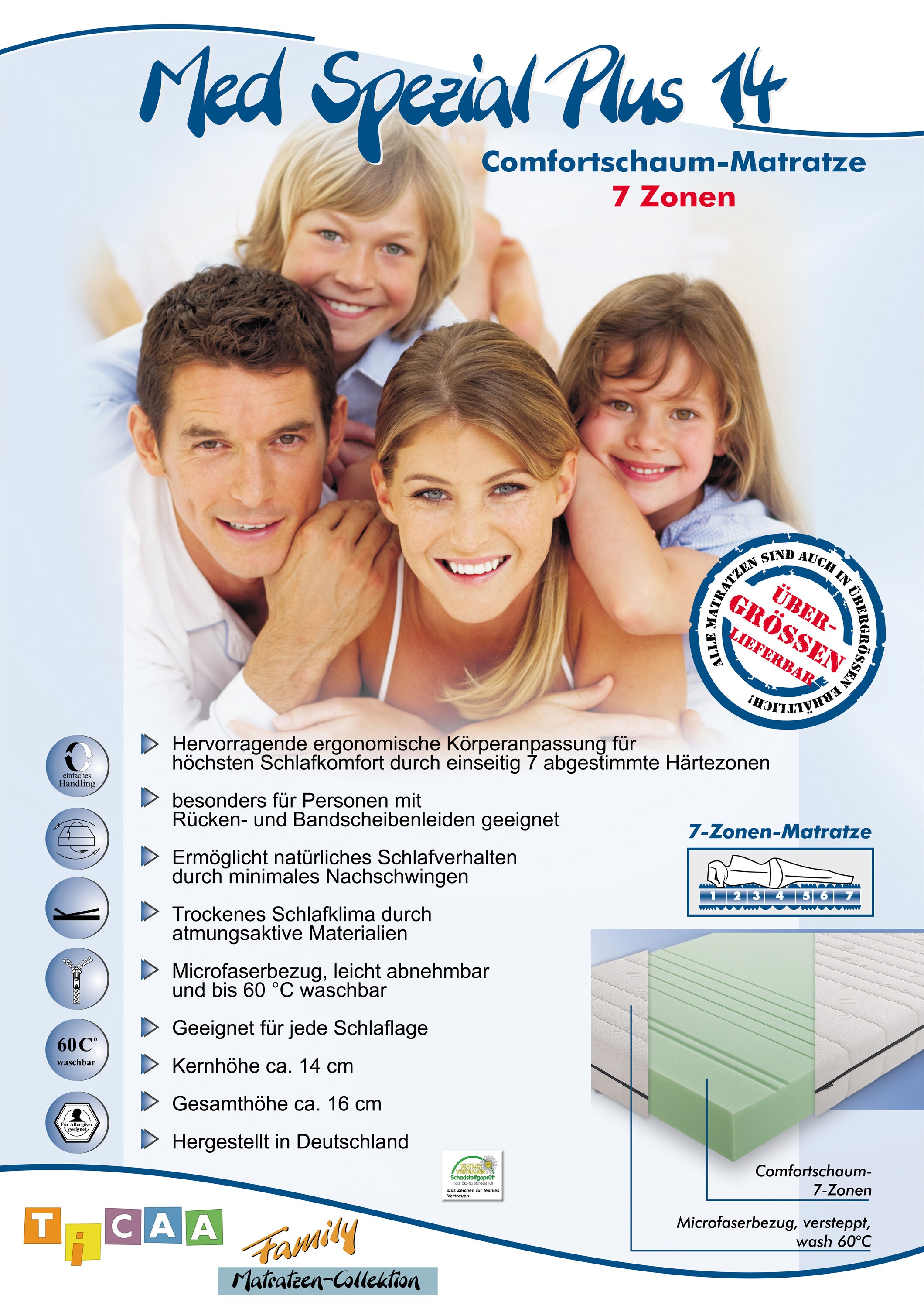 TiCAA Matratze 7 Zonen Ticaa Med Spezial Plus 14