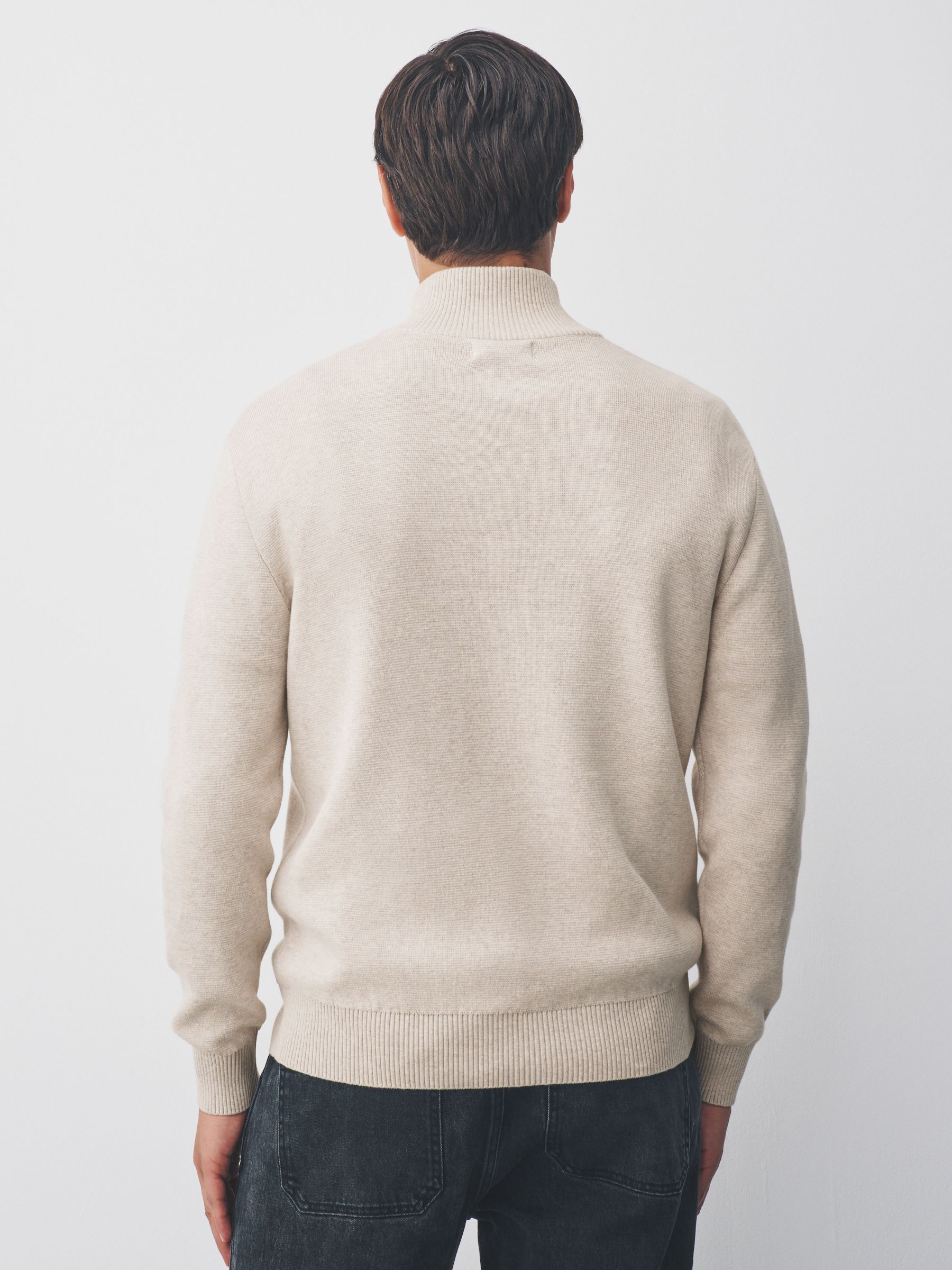 Moutkleurig - Hertlogo - Regular fit 100% katoenen premium trui met korte rits
