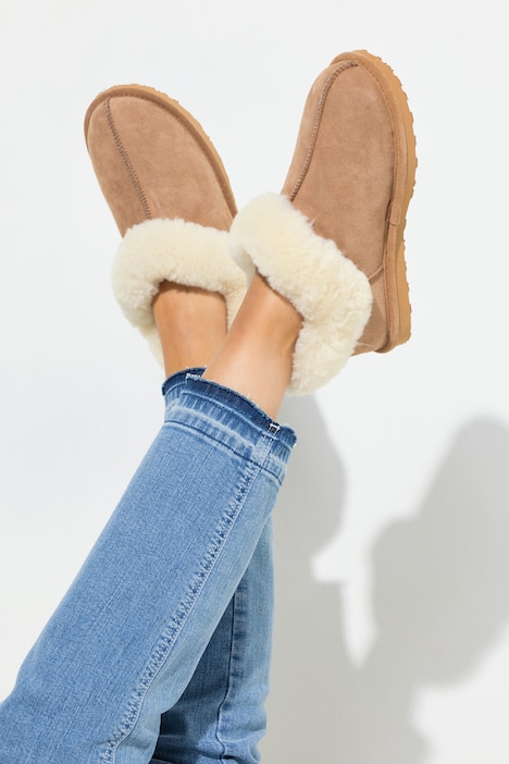 Lammfell-Schuh, Veloursleder, Lammfellfutter