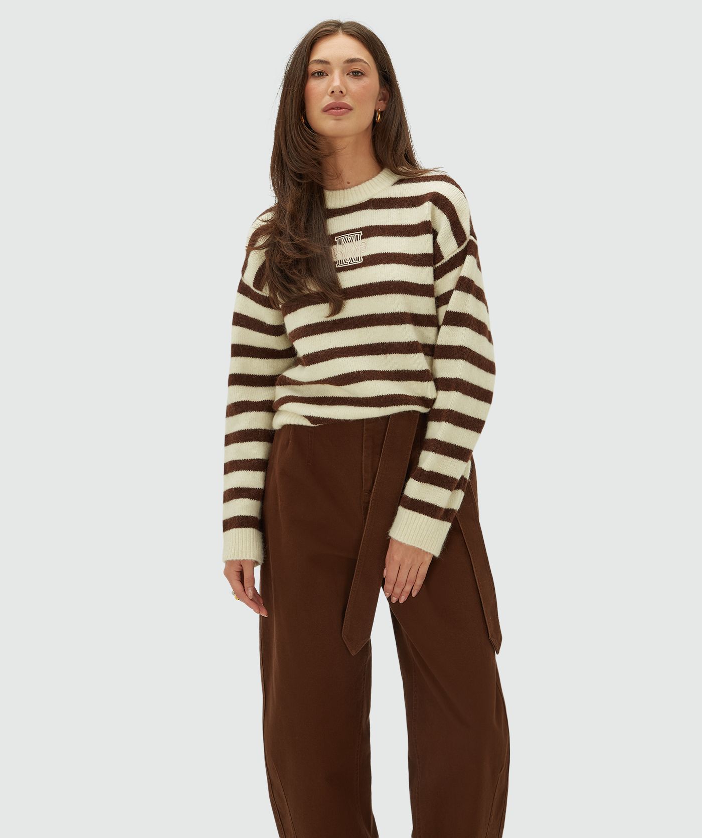 JV-IZE oversized trui met strepen - brown stripe