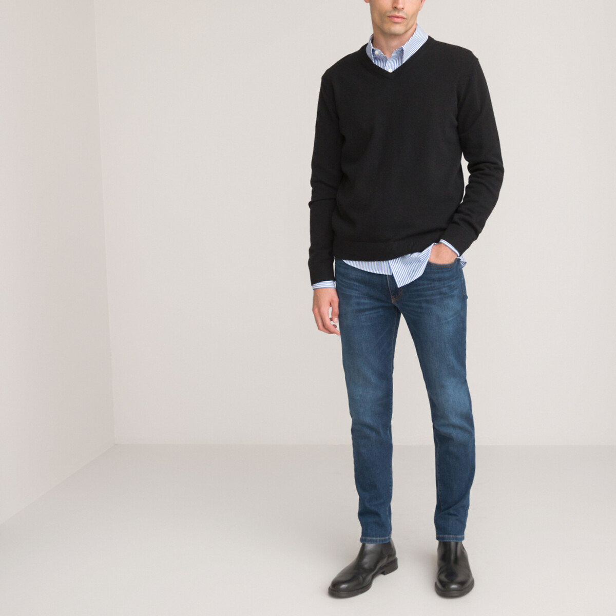 COLEÇÕES LA REDOUTE<br>Suéter de cashmere com decote em V, fabricado na Europa
