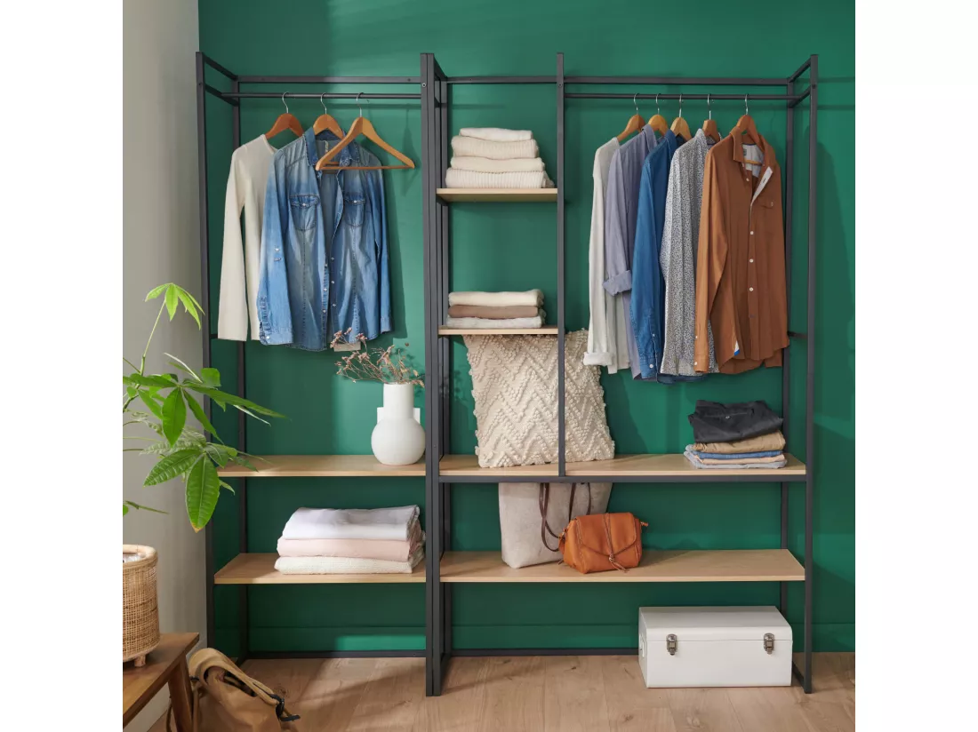 Portants vêtements bois et métal L190 x H200 cm ASHTON - Lot de 2