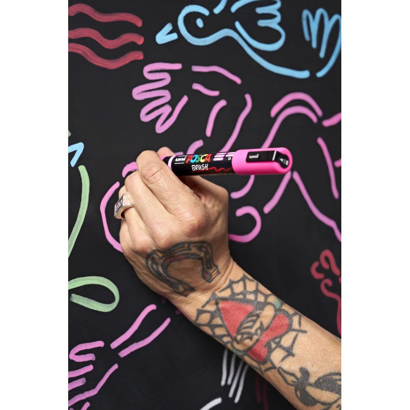 Marqueur Posca PC5BR couleurs assorties pointe pinceau 1 à 4 mm - Pochette de 8