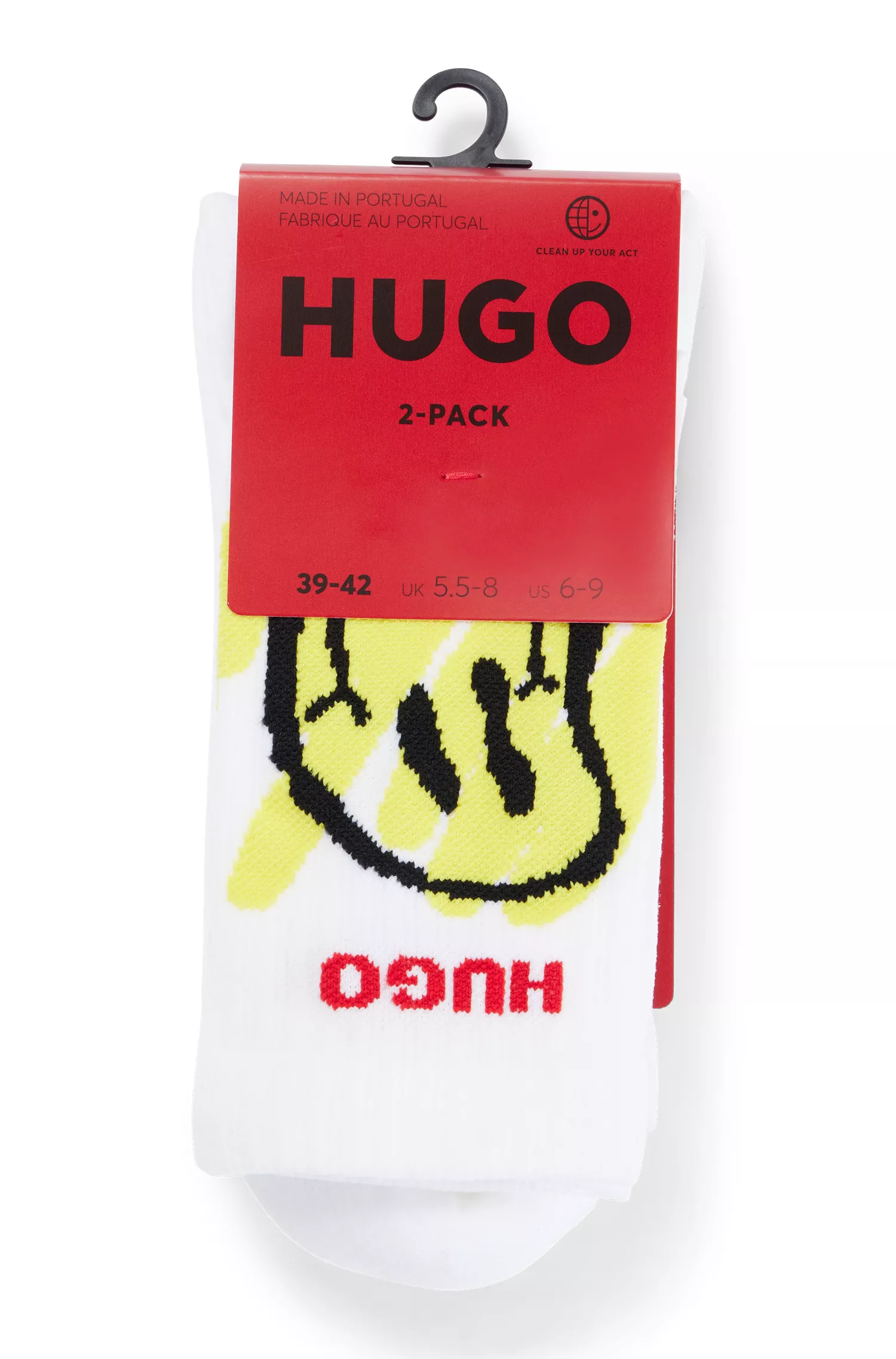 HUGO Vermelho - Pacote com dois pares de meias curtas caneladas com estampa de rabiscos