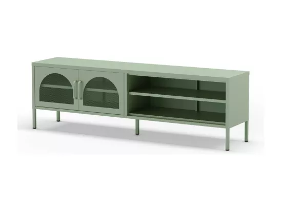 Zio - Meuble TV 2 portes en métal L160cm - Vert menthe