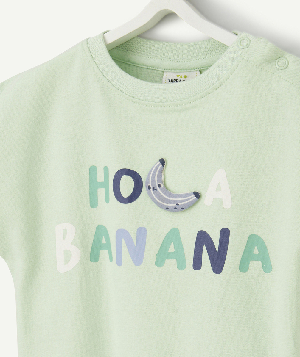 t-shirt bébé garçon en coton bio vert avec message et banane en relief