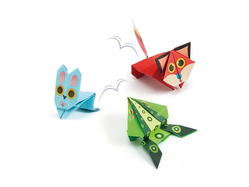 DJECO Bastelset Origami Hüpfende Tiere Kreatives Origami-Set für Kinder