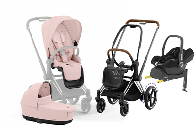 Cybex e-Priam Duovogn inkl. Maxi-Cosi CabrioFix & Base, Peach Pink/Chrome Brown