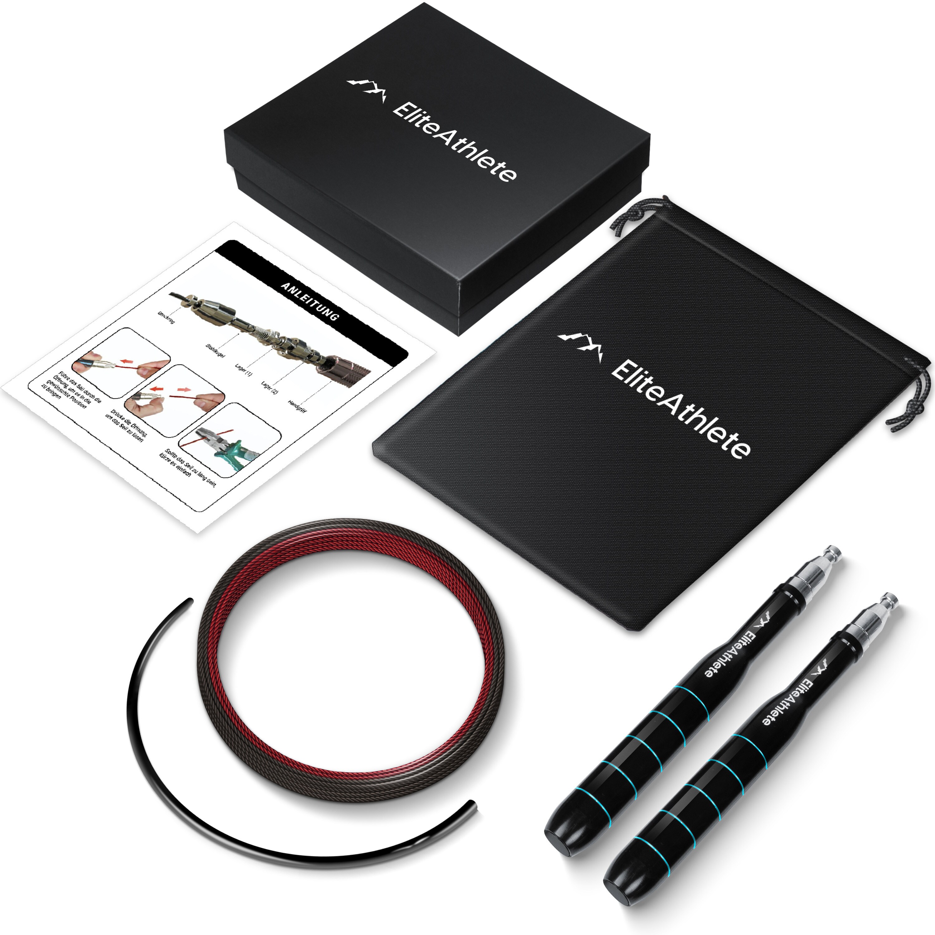 EliteAthlete® Springseil Erwachsene - Speed Rope mit Ersatzseil - Profi Kugellager - Skipping Rope - Jump Rope - Fitness Crossfit Boxen - Sprungseil Erwachsener inkl. Seilschoner + Tasche - Blau