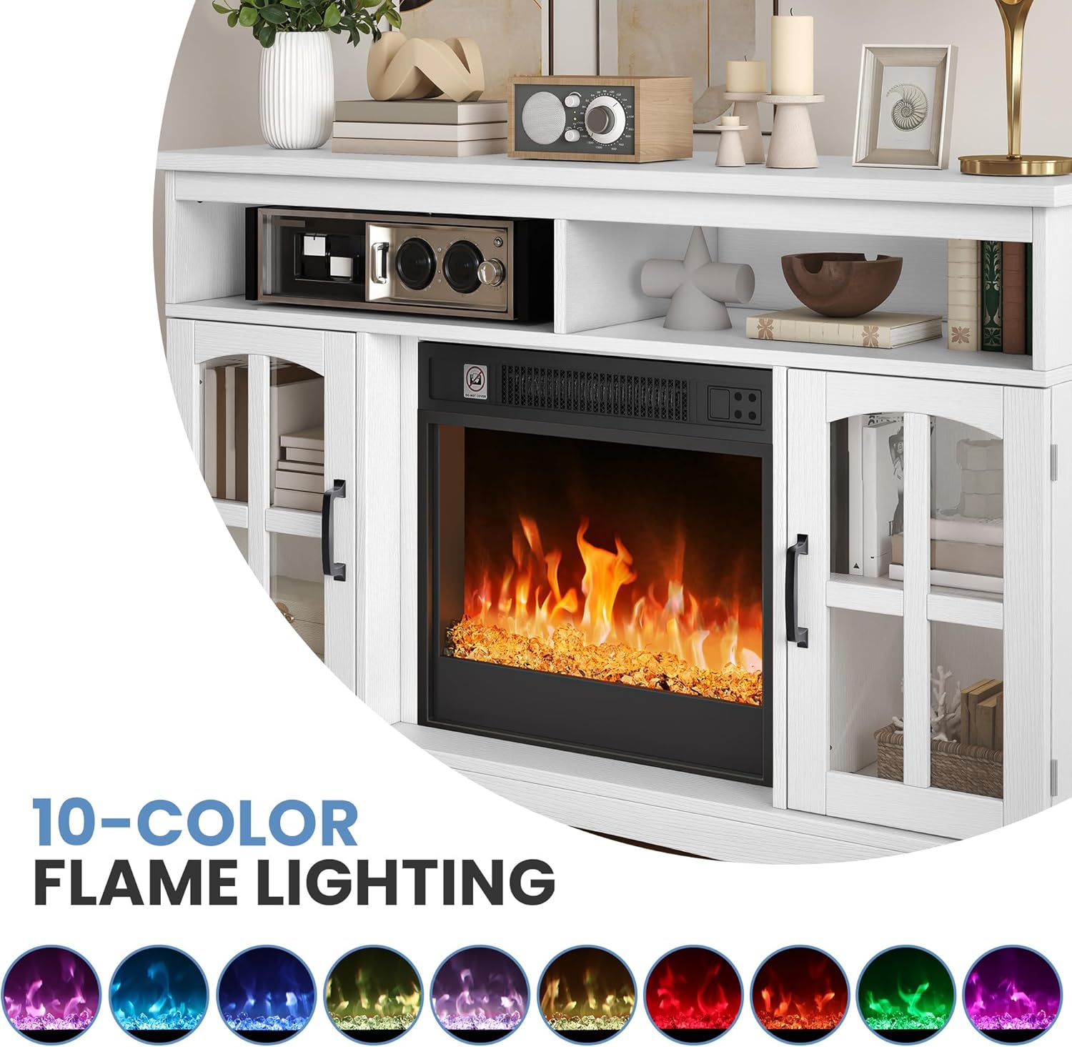 TAUS elektrokamin, elektrischer Kamin, Electric Fireplace für das Wohnzimmer mit flammeneffekt, Einstellbarer Flamme, 1-8 Stunden Timer, Überhitzungsschutz, Heizfunktion & Fernbedienung