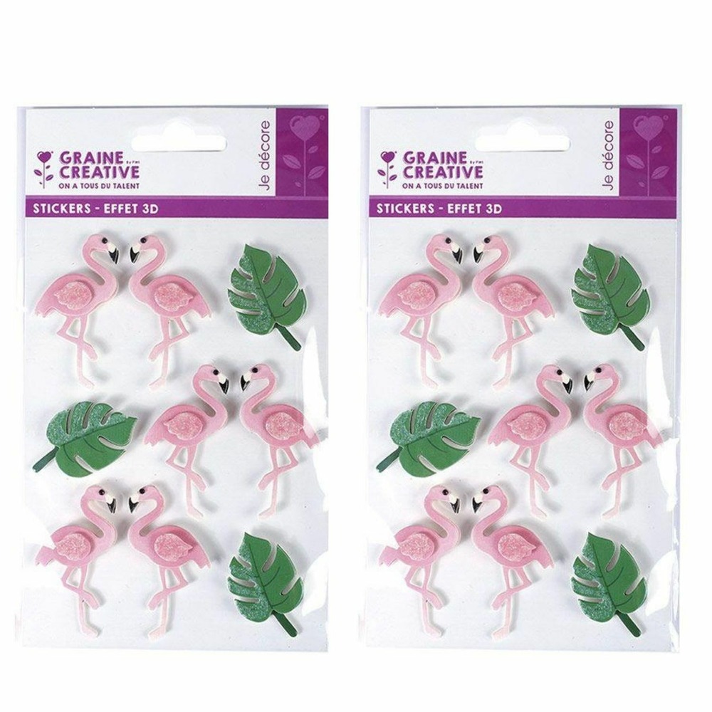 18 stickers 3d - flamants rose 5,5 cm