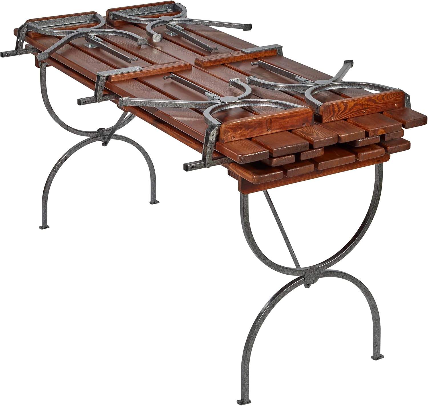 METRO Professional Bierzeltgarnitur, 3-TLG. Gartenmöbel Set, 1 Bier-Tisch 180 x 60 cm, 2 Bierbänke 180 x 36 cm, Klappbar, Braun/Silber