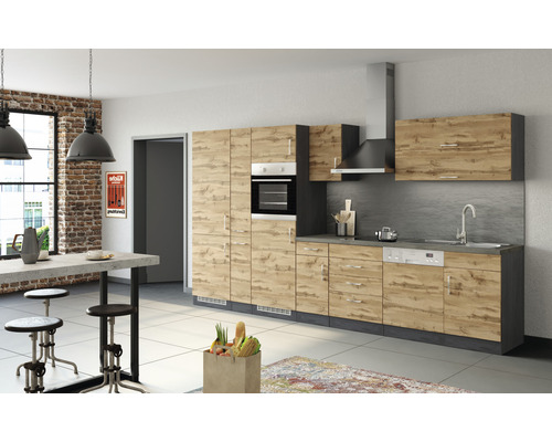 Held Furniture keukenblok met apparatuur Sorrento 360 cm eiken mat gedemonteerd omkeerbaar model 1013.6282
