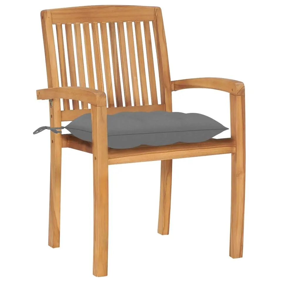 vidaXL - Stapelstoelen - Kussens - Grijs - Hout - 4 stuks
