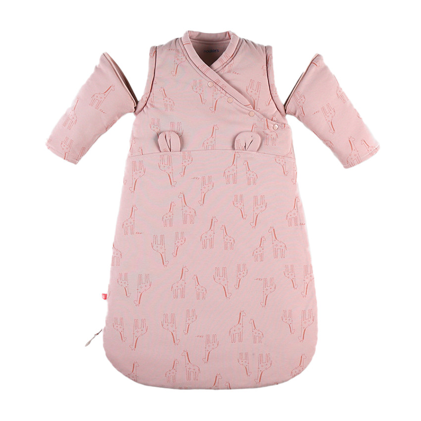 Gigoteuse manches amovibles en jersey BIO imprimé girafes 70 cm rose