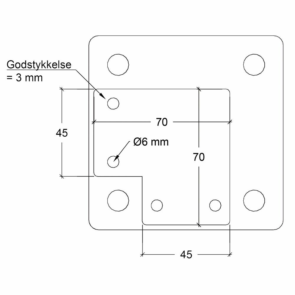 HJØRNESTOLPE PLUS MED FOT FOR REKKVERK 4,5X4,5X103,3CM L:95MM SVART
