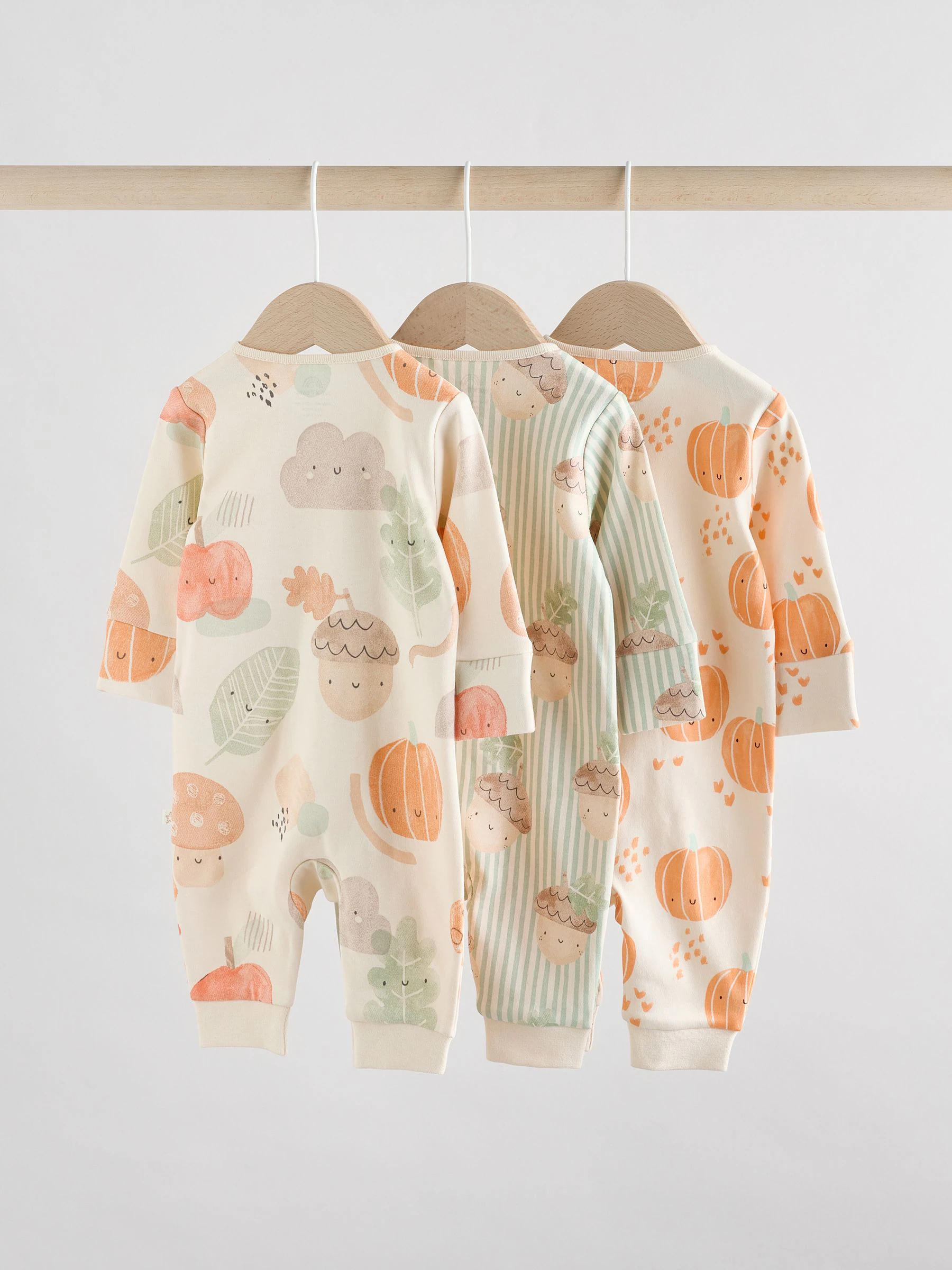 Crème - Verpakking van 3 voetloze babypyjama's met tweewegrits met herfstpompoenen (0mnd -3jr)