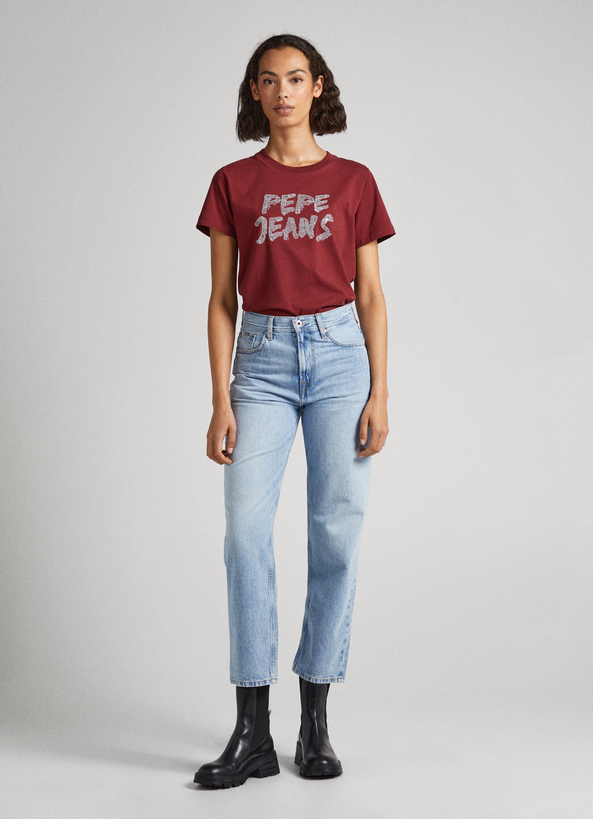 Camiseta com o logotipo Strass - vermelho borgonha