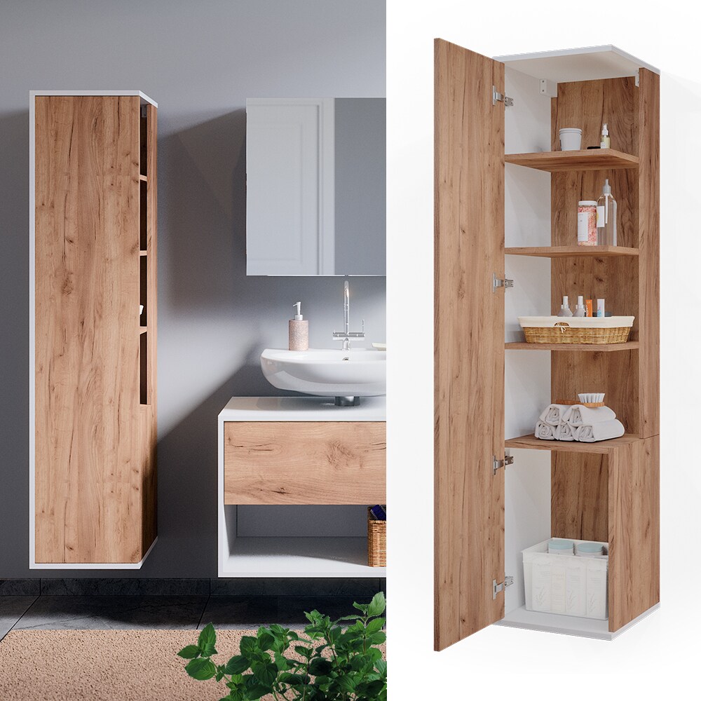 Vicco Hochschrank Badschrank Badezimmerschrank Kate Weiß Eiche Badmöbel Tür Fach