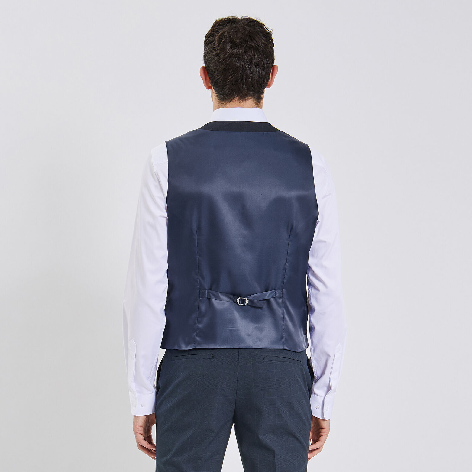 Gilet de costume slim à carreaux Bleu