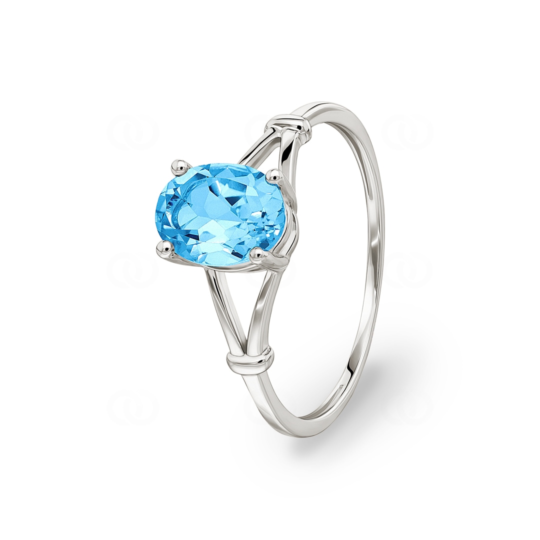 Damenring 750/18 K Weissgold mit Blautopas oval