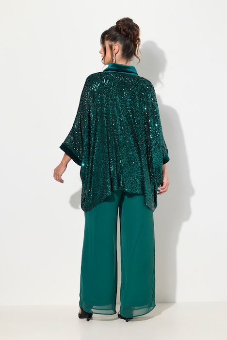 Pailletten-Shirt, Oversized, Samt-Rollkragen, Halbarm