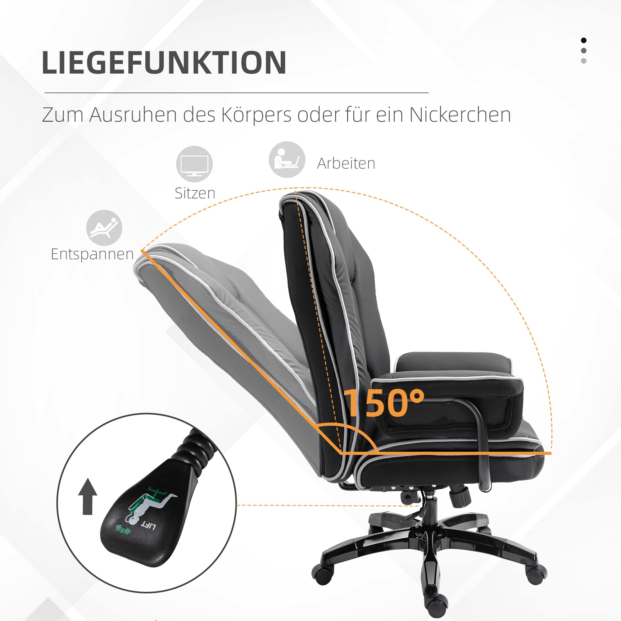 Vinsetto Bürostuhl  ergonomisch schwarz 66,5 x 55 x 123-129 cm (BxLxH)