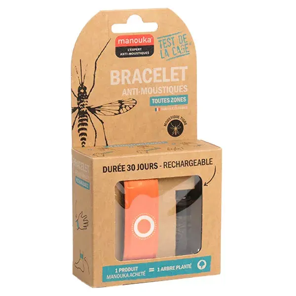 Pulseira repelente de mosquitos Manouka All Area, cor laranja.