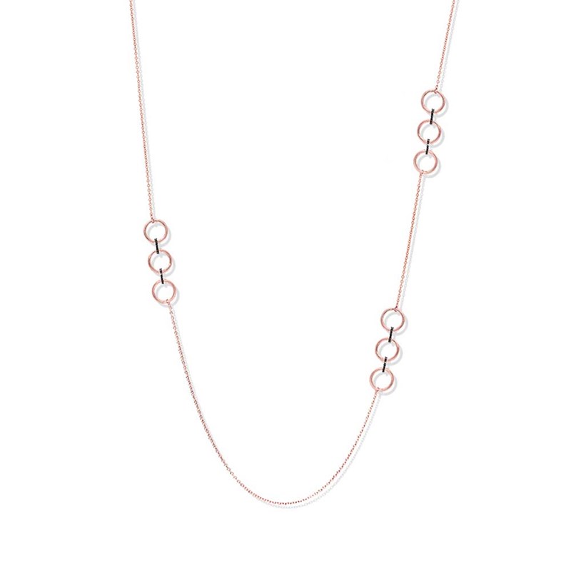 Collier Sautoir Argent Rose élise Sertie De Pierre Noire