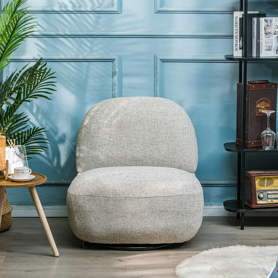 Salonstoel Swivel van metaal en beige fluweel